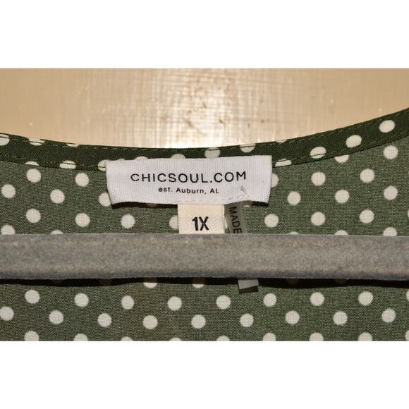 CHIC SOUL‎ NEW $67 Green Polka Dot Ruffle Sleeve Dress Embroidered Boho 1X - Picture 4 of 4